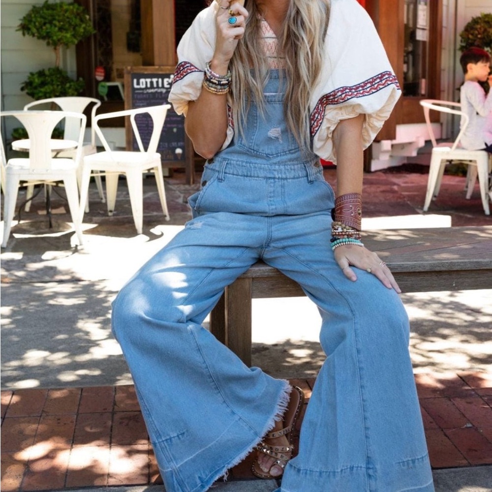 Three Bird Nest-NWOT-Milly Distressed Hem Wide Leg Overall (MED) - Picture 2 of 6